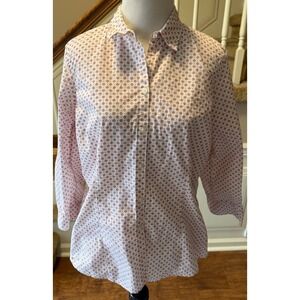 Eddie Bauer Womens M Red White Geometric Diamond Print Button Down Shirt Top